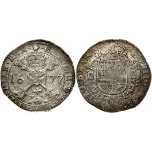 Spanish Netherlands BRABANT Patagon 1677 Antwerp. Charles II (1665-1700). Obverse: St. Andrew's cross; crown above...