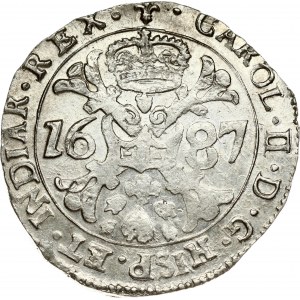 Spanish Netherlands FLANDERS 1 Patagon 1687 Charles II(1665-1700). Obverse: St. Andrew's cross; crown above...