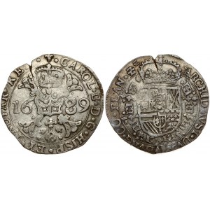 Spanish Netherlands FLANDERS 1 Patagon 1689 Charles II(1665-1700). Obverse: St. Andrew's cross; crown above...