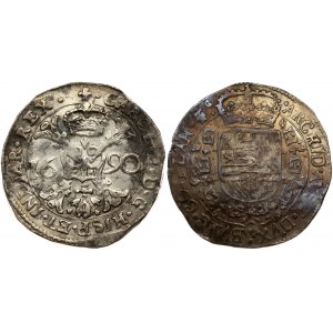Spanish Netherlands FLANDERS 1 Patagon 1690 Charles II(1665-1700). Obverse: St. Andrew's cross; crown above...