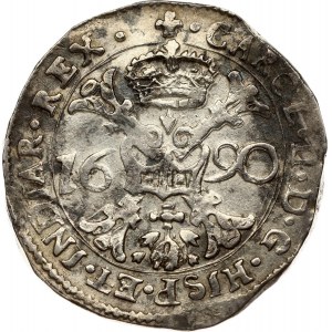 Spanish Netherlands FLANDERS 1 Patagon 1690 Charles II(1665-1700). Obverse: St. Andrew's cross; crown above...