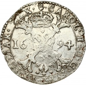 Spanish Netherlands BRABANT 1 Patagon 1694 Antwerp. Charles II (1665-1700). Obverse...