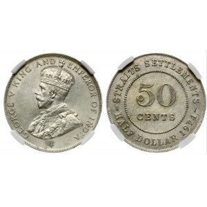 Straits Settlements 50 Cents 1921 George V(1910-1936). Obverse: Crowned bust left. Reverse: Value within beaded circle...