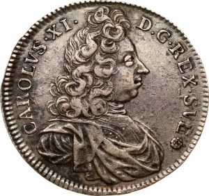 Sweden 4 Mark 1693 Charles XI (1660-1697). Obverse: Mature bust of Carl XI right. Reverse: Crowned shield divides value...