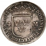 Sweden 4 Mark 1693 Charles XI (1660-1697). Obverse: Mature bust of Carl XI right. Reverse: Crowned shield divides value...