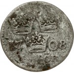 Sweden 1 Ore 1708 LC Charles XII (1697-1718). Obverse: XII within C and sprigs; crown above. Reverse: 3 Crowns...