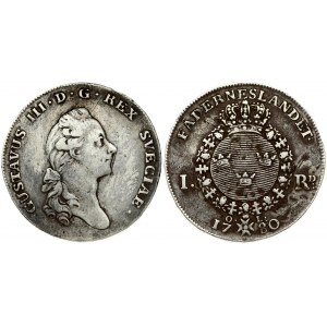 Sweden 1 Riksdaler 1780 OL Gustaf III(1771-1792). Obverse: Head right. Reverse...