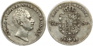 Sweden 1/16 Riksdaler 1848 AG Oscar I(1844-1859). Obverse: Head right. Obverse Legend: OSCAR SVERIGES... Reverse...