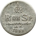 Sweden 1/32 Riksdaler 1853 AG Oscar I(1844-1859). Obverse: Head right. Obverse Legend: OSCAR SVERIGES... Reverse: R; DR...