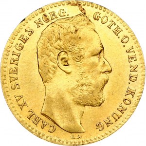 Sweden 1 Carolin / 10 Francs 1871 Charles XV (1859-1872). Obverse: Head right. Obverse Legend: CARL XV SVERIGES.....
