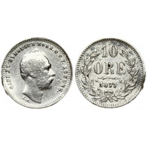 Sweden 10 Öre 1871 ST Charles XV (1859-1872). Obverse: Head right. Obverse Legend: CARL XV SVERIGES... Reverse: Value...