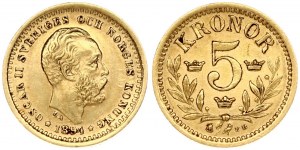 Sweden 5 Kronor 1894 EB Oscar II(1872-1907). Obverse: Head right. Obverse Legend: OSCAR II SVERIGES... Reverse: Value...
