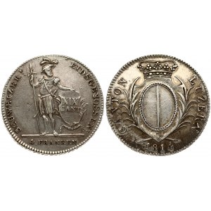 Switzerland Cantons Luzern 4 Franken 1814 Obverse: Crowned oval shield within palm sprigs. Obverse Legend...