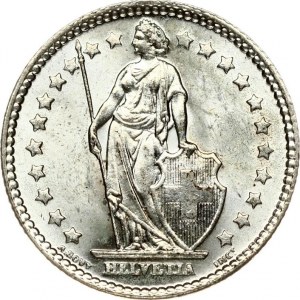 Switzerland 1 Franc 1914B Obverse: Standing Helvetia with lance and shield within star border. Reverse: Value...