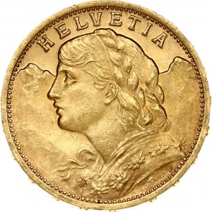 Switzerland 20 Francs 1927B Obverse: Young head left. Obverse Legend: HELVETIA. Reverse...