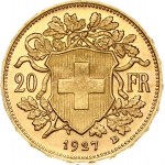 Switzerland 20 Francs 1927B Obverse: Young head left. Obverse Legend: HELVETIA. Reverse...