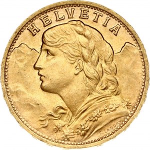 Switzerland 20 Francs 1947B Obverse: Young head left. Obverse Legend: HELVETIA. Reverse...