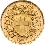 Switzerland 20 Francs 1947B Obverse: Young head left. Obverse Legend: HELVETIA. Reverse...