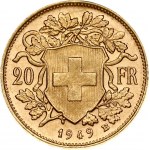 Switzerland 20 Francs 1949B Obverse: Young head left. Obverse Legend: HELVETIA. Reverse...