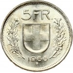 Switzerland 5 Francs 1966B Obverse: William Tell right. Reverse: Shield flanked by sprigs. Edge Lettering...