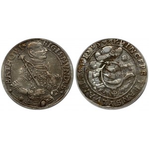 Transylvania 1 Thaler 1595 Obverse: Half-figure prince facing right; in armor with a scepter resting on his shoulder...