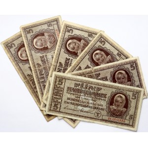 Ukraine 5 Karbowanez 1942 Banknotes. Reichskommissariat Ukraine (1941-1944). P# 51...