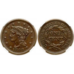 USA 1 Cent 1848 'Liberty Head/Braided Hair Cent' Philadelphia. Obverse: Portrait of Liberty left; date below...