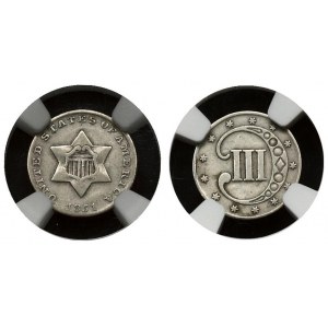 USA 3 Cents 1851 Obverse: Shield on six sided star. Lettering: UNITED STATES OF AMERICA 1851. Reverse...