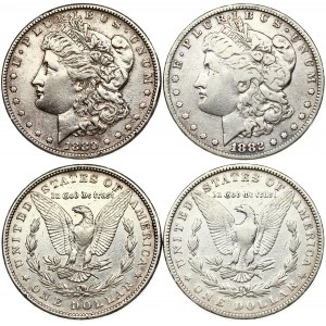 USA 1 Dollar 1880S & 1882 'Morgan Dollar' San Francisco & Philadelphia. Obverse: Liberty head; facing left. Lettering...
