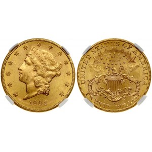 USA 20 Dollars 1904 S 'Liberty Head - Double Eagle' with motto 'TWENTY DOLLARS. San Francisco. Obverse...