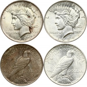 USA 1 Dollar 1923 & 1924 'Peace Dollar' Philadelphia. Obverse: Capped head of Liberty left; headband with rays...