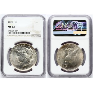 USA 1 Dollar 1924 'Peace Dollar' Philadelphia. Obverse: Capped head of Liberty left; headband with rays. Lettering...