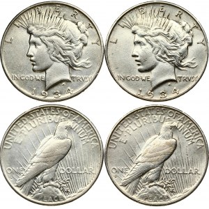 USA 1 Dollar 1934 D & 1934 S 'Peace Dollar' Denver & San Francisco. Obverse: Capped head of Liberty left...