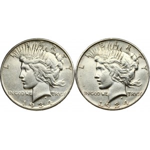 USA 1 Dollar 1934 D & 1934 S 'Peace Dollar' Denver & San Francisco. Obverse: Capped head of Liberty left...