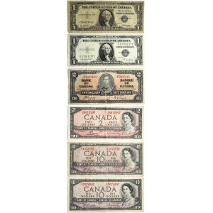 USA & Canada 1-10 Dollars (1935-1957) Banknotes. Obverse: Portrait of George Washington at center. Reverse...