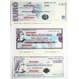 USA American Express Travelers Cheque 20 Dollars & 50 Euro & 200 Francs (1994) SPECIMEN S/N DB000.178.269 ...