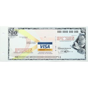 USA Interpayment Visa Travellers Cheques 50 Dollars 2000 Banknote SPECIMEN S/N 000 0000 000 000/03-CL01-02. Paper...