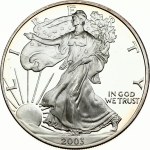 USA 1 Dollar 2003 'American Silver Eagle' Bullion Coin. Obverse: Walking Liberty. Lettering...