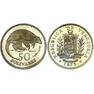 Venezuela 50 Bolivares 1975 Conservation. Obverse: National arms above ribbon; plants flank; cornucopias above. Reverse...