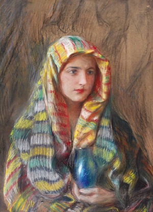 Teodor AXENTOWICZ (1859-1938), Dziewczyna w wielobarwnej chuście z wazonem, ok. 1925