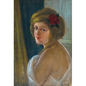 Kasper ŻELECHOWSKI (1863-1942), Dziewczyna z różą, 1940