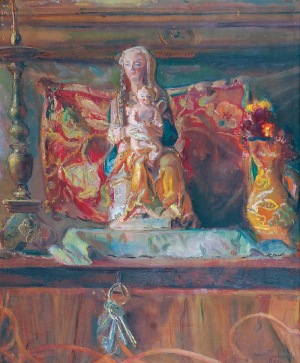 Kasper POCHWALSKI (1899-1971), Martwa natura z figurką Madonny i klucze, 1964