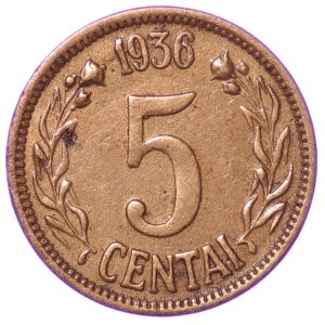Litwa, 5 centai 1936