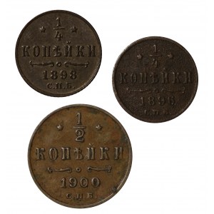 Rosja, zestaw 3 sztuki (1/4 kopiejki 1896, 1/4 kopiejki 1898, 1/2 kopiejki 1900)