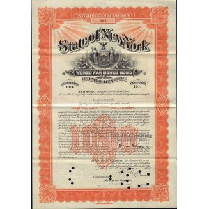 STATE OF NEW YORK, World War Bonus Bond, 1924 1,000 $ Gold