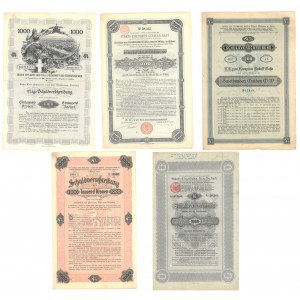 Austria, Zestaw (5 sztuk) Obligacji - 1000 Koron 1902, 1000 Koron 1895, 1000 Koron 1908, 200 Koron 1873, 200 Koron 1884