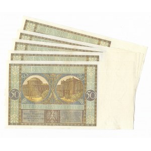 Zestaw 50 złotych 1929, seria EL - 5 kolejnych numerów