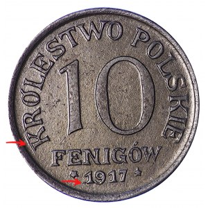10 fenigów 1917 F, Stuttgart - pięknie zachowana (pozioma linia przed jedynką w dacie), nienotowana ?