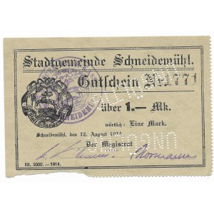 Piła (Schneidemuhl), 1 marka 1914 - dwukrotnie skasowana
