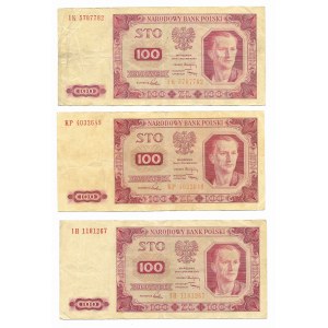 zestaw, 3 x 100 złotych 1948, seria IK, IH i KP